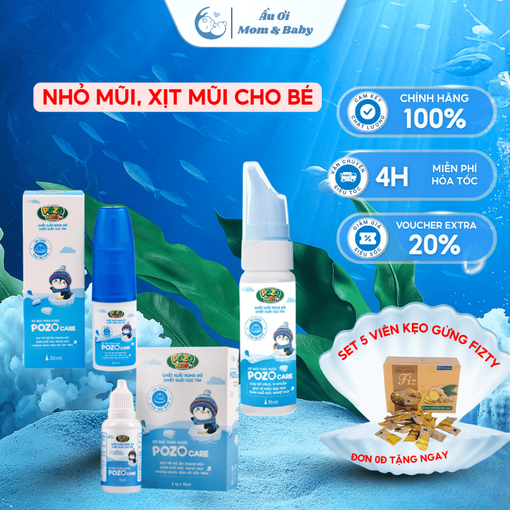 [HÀNG CTY + QUÀ] Xịt Mũi, Nhỏ Mũi Điều Hòa Cho Bé Và Người Lớn Pozocare, Xịt Mũi Rong Đỏ Pozo Giảm Ngạt Mũi, Sổ Mũi