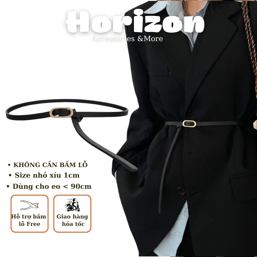 Thắt lưng da nam nữ Đai váy gài bản nhỏ KHÔNG CẦN BẤM LỖ mini 1cm  Belt dây nịt váy đầm áo sơ mi blazer bản nhỏ basic