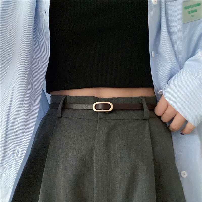 Thắt lưng da nam nữ Đai váy gài bản nhỏ KHÔNG CẦN BẤM LỖ mini 1cm  Belt dây nịt váy đầm áo sơ mi blazer bản nhỏ basic