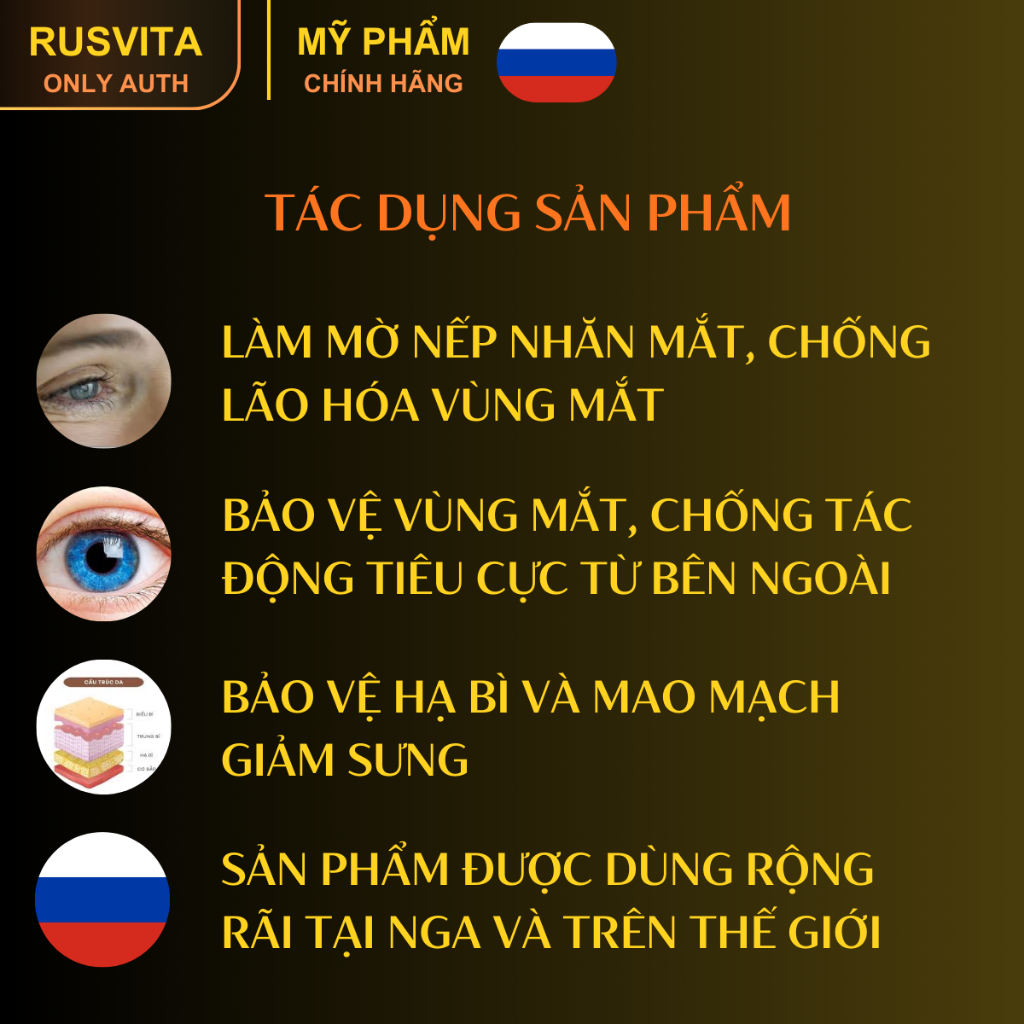 [Kem chống lão hóa mắt KPEM nhập khẩu Nga chính hãng] Giảm bọng mắt, quầng thâm, làm mờ, vết chân chim 30ml