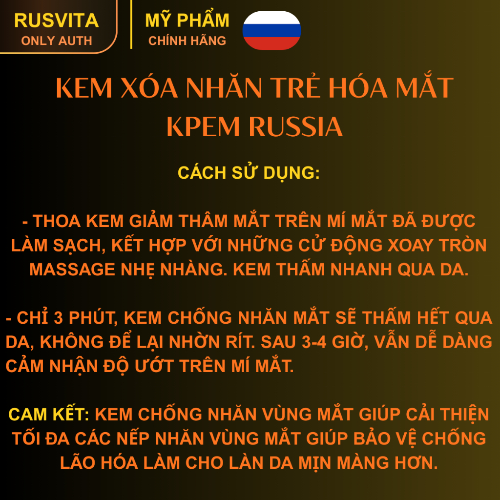 [Kem chống lão hóa mắt KPEM nhập khẩu Nga chính hãng] Giảm bọng mắt, quầng thâm, làm mờ, vết chân chim 30ml