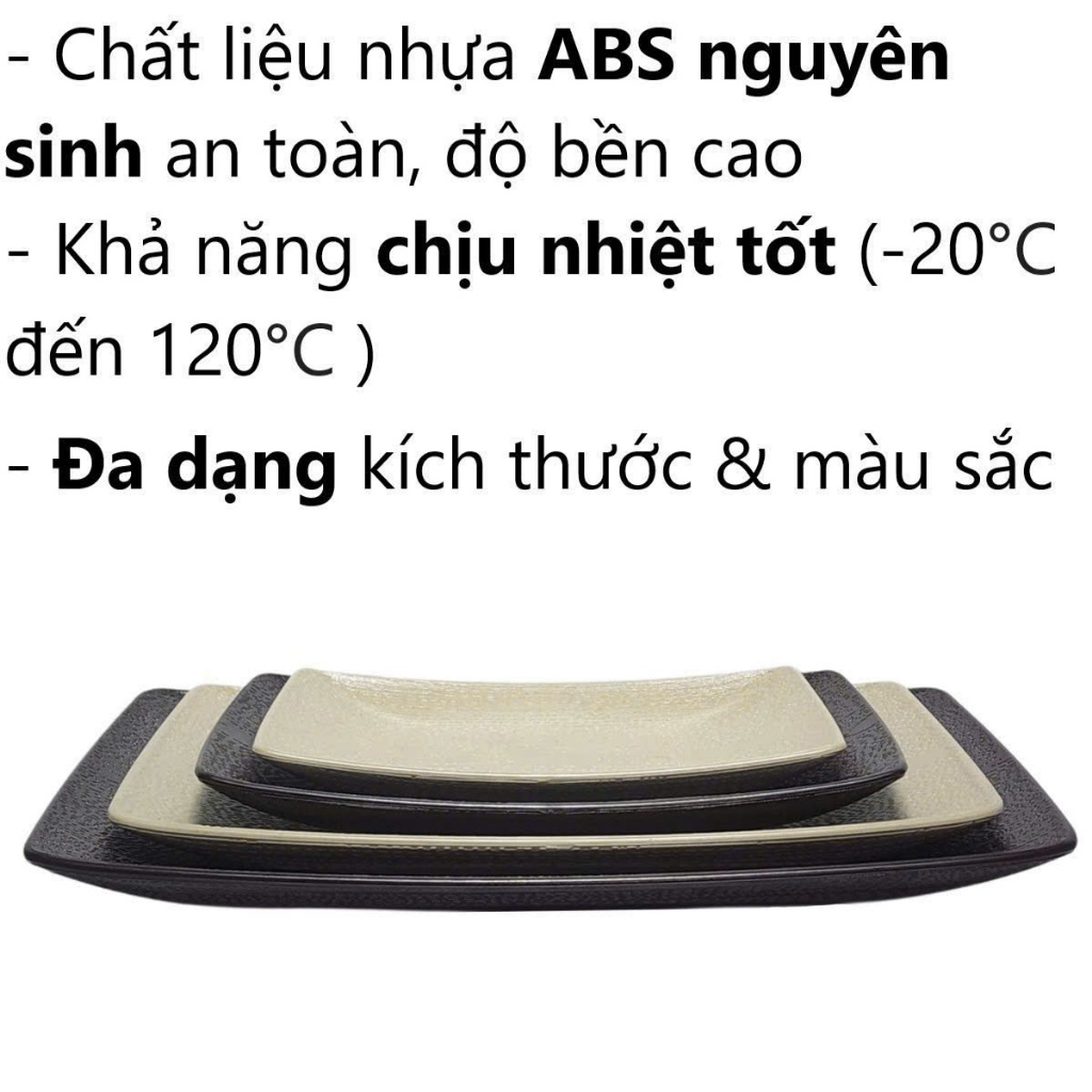 Đĩa chữ nhật vân gỗ nhựa VIỆT NHẬT giả gốm sứ 1183-1182-1181-1180 dùng cho hàng quán, gia đình, nhà hàng, AMIZIN