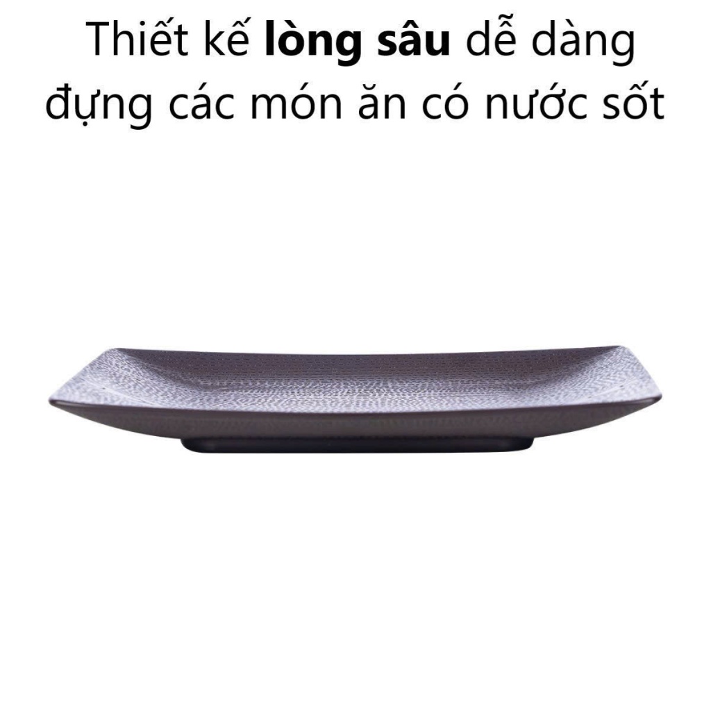 Đĩa chữ nhật vân gỗ nhựa VIỆT NHẬT giả gốm sứ 1183-1182-1181-1180 dùng cho hàng quán, gia đình, nhà hàng, AMIZIN
