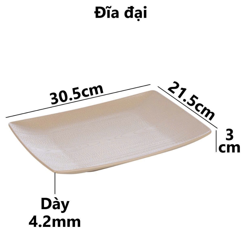 Đĩa chữ nhật vân gỗ nhựa VIỆT NHẬT giả gốm sứ 1183-1182-1181-1180 dùng cho hàng quán, gia đình, nhà hàng, AMIZIN