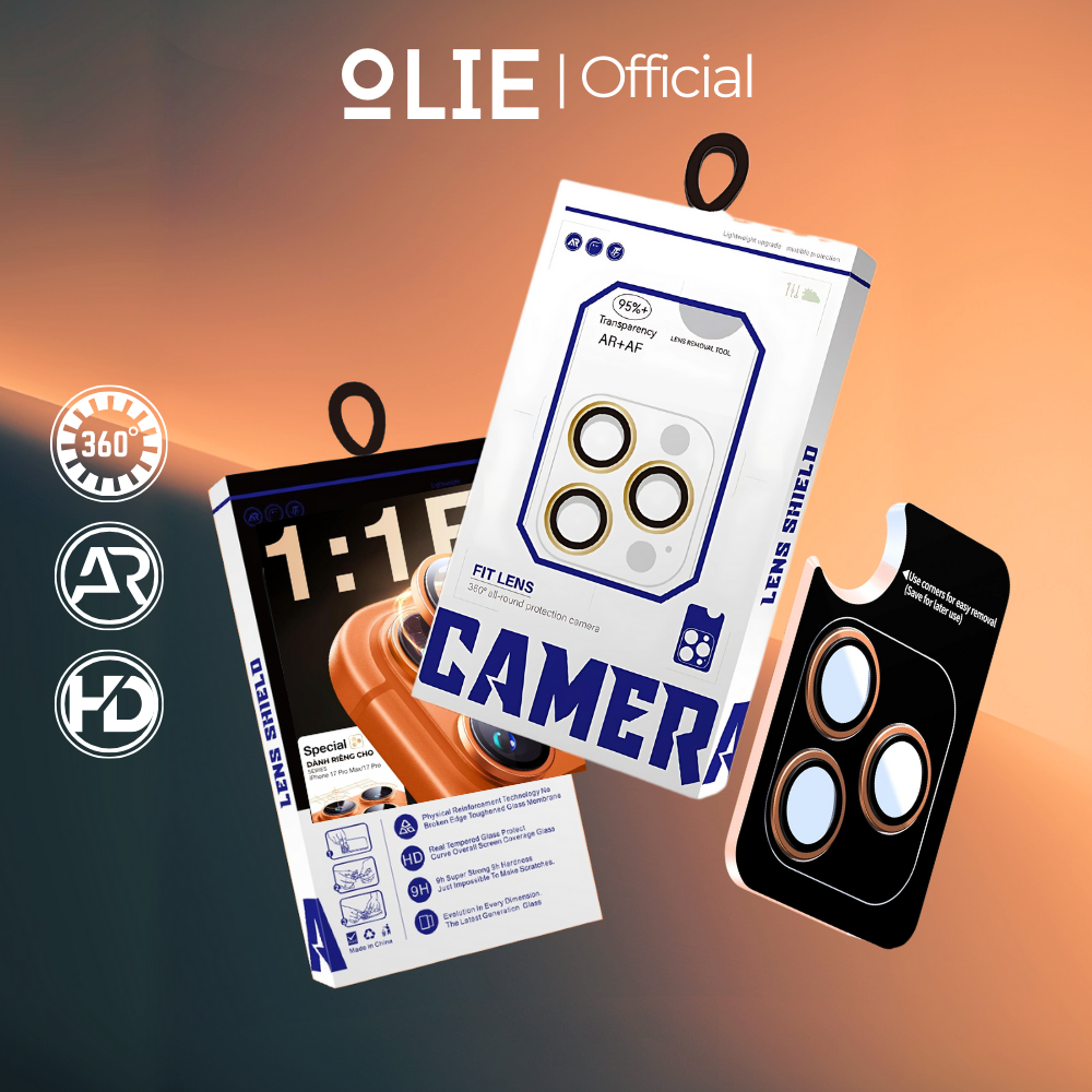 Cường lực Camera Olie có khung tự dán cho iPhone 17 Pro Promax Air Plus ...