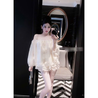 [S2.4167] Set Trễ Vai Tơ 2 Lớp Phối Ren Đính Ngọc Mix Chân Váy Bèo Tầng ( cvay có lót, cạp chun )