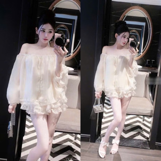 [S2.4167] Set Trễ Vai Tơ 2 Lớp Phối Ren Đính Ngọc Mix Chân Váy Bèo Tầng ( cvay có lót, cạp chun )