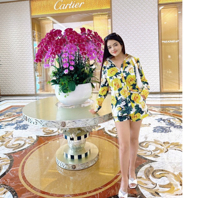 Áo sơ mi hoa vàng tay dài D&G