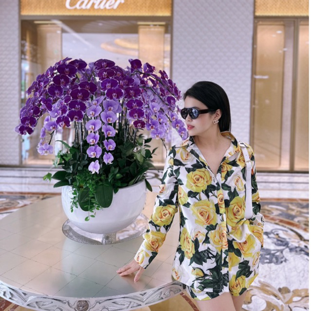 Áo sơ mi hoa vàng tay dài D&G