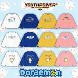 Áo Thun Tay Dài Boxy YOUTHPOWER DORAEMON From Rộng Nam Nữ Cổ Tròn Chất Liệu Cotton In Lụa Local Brand Top Women