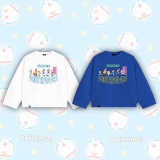 Áo Thun Tay Dài Boxy YOUTHPOWER DORAEMON From Rộng Nam Nữ Cổ Tròn Chất Liệu Cotton In Lụa Local Brand Top Women
