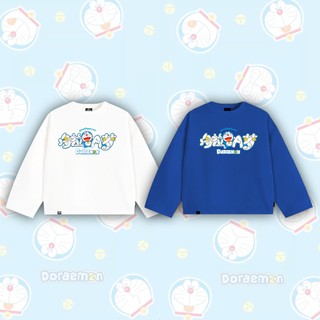 Áo Thun Tay Dài Boxy YOUTHPOWER DORAEMON From Rộng Nam Nữ Cổ Tròn Chất Liệu Cotton In Lụa Local Brand Top Women