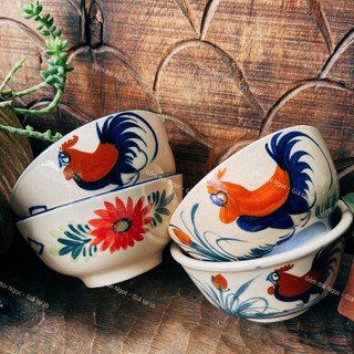 Chén Ăn Cơm Vẽ Hoa/Gà Trống Cao Cấp 12cm - Hàng Đẹp Không Chấm Chân - Gốm Xưa Lái Thiêu Cho Người Hoài Niệm