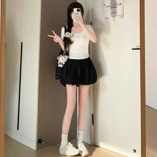 Chân váy bí ngô dáng xòe chất voan lưng cao có quần trong màu trắng đen đỏ VANISA CV044