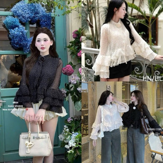 [A0.249] Áo Nư Kiểu Tay Bồng Tiểu Thư 3 Tầng Bèo Rúm Bồng Bềnh Kèm Hoa Trà Hàng 2 Lớp (tang hoa rời)