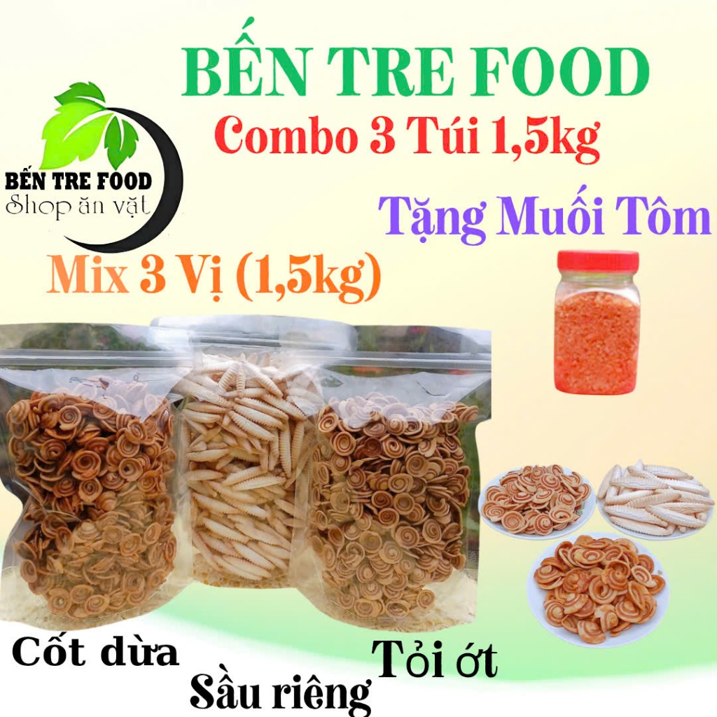 (Quà tặng)Combo 3 túi (1,5KG) Bánh Mix 3 Vị ( Tai nhí cốt dừa, tỏi ớt, đuông sầu riêng)