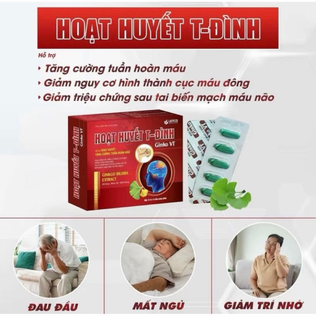 [CHÍNH HÃNG - CÓ QUÀ] HOẠT HUYẾT T_ĐÌNH GINKGO BILOBA ETRACT ( Hỗ trợ tăng cường tuần hoàn máu não)
