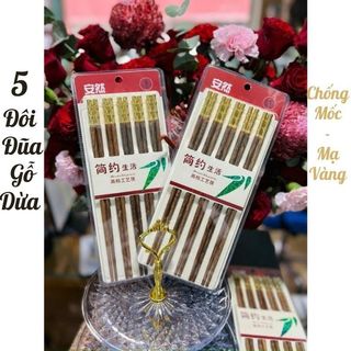 Combo 5 vỉ đũa gỗ nhập khẩu bọc mạ vàng cao cấp sang trọng dùng cho nhà hàng gia đình #A194