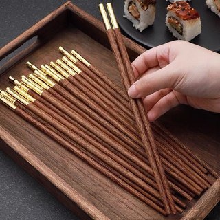 Combo 5 vỉ đũa gỗ nhập khẩu bọc mạ vàng cao cấp sang trọng dùng cho nhà hàng gia đình #A194