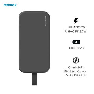 Pin Dự Phòng Momax iPower PD3 10000mAh kèm cáp LaiNing chuẩn MFI, USB-A 22,5W, TypeD PD 20W - Phụ Kiện Nhất Tín