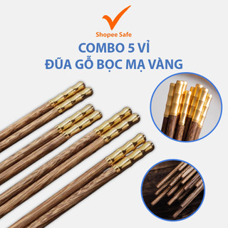 Combo 5 vỉ đũa gỗ nhập khẩu bọc mạ vàng cao cấp sang trọng dùng cho nhà hàng gia đình #A194