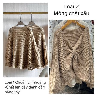 •𝙆𝙞𝙣𝙜𝙨𝙝𝙤𝙥𝙗𝙚𝙖𝙪𝙩𝙮•Áo Len Thừng Nâu Nơ Lưng LINHOANG QC