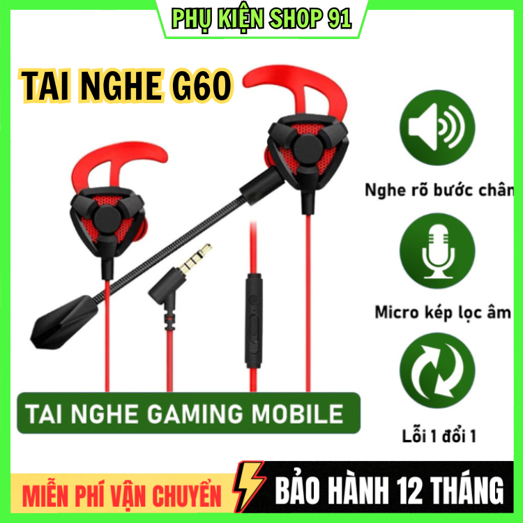 Tai nghe gaming G60 có mic rời cho điện thoại, tai nghe chơi game PUBG ...