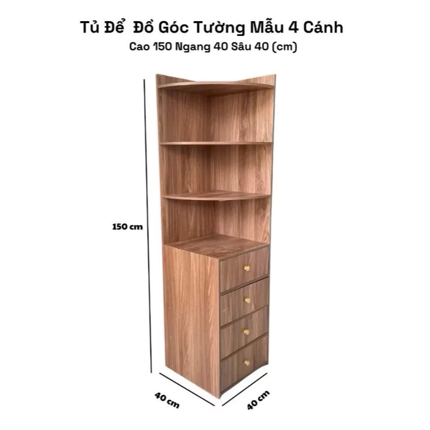 Kệ Góc Tường Gỗ Có Ngăn Tủ, Kệ trang trí 1m60x40x40cm Chất Liệu Gỗ MDF, Dễ Dàng Tháo Lắp