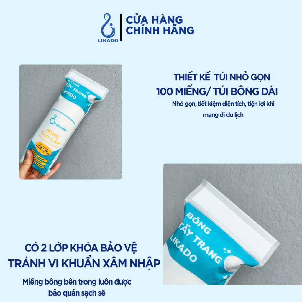 Bông tẩy trang Likado miếng tròn 100 miếng (bông cây - BTT100M)