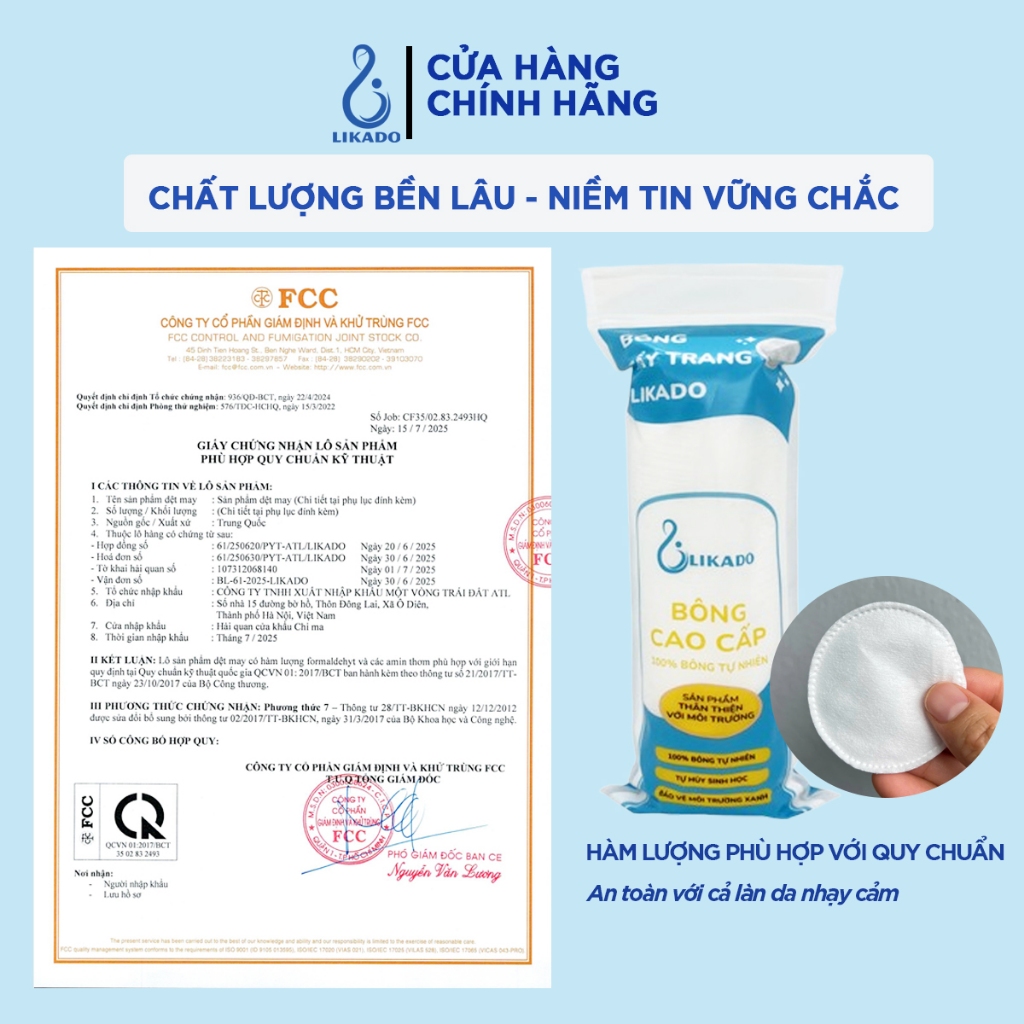 Bông tẩy trang Likado miếng tròn 100 miếng (bông cây - BTT100M)