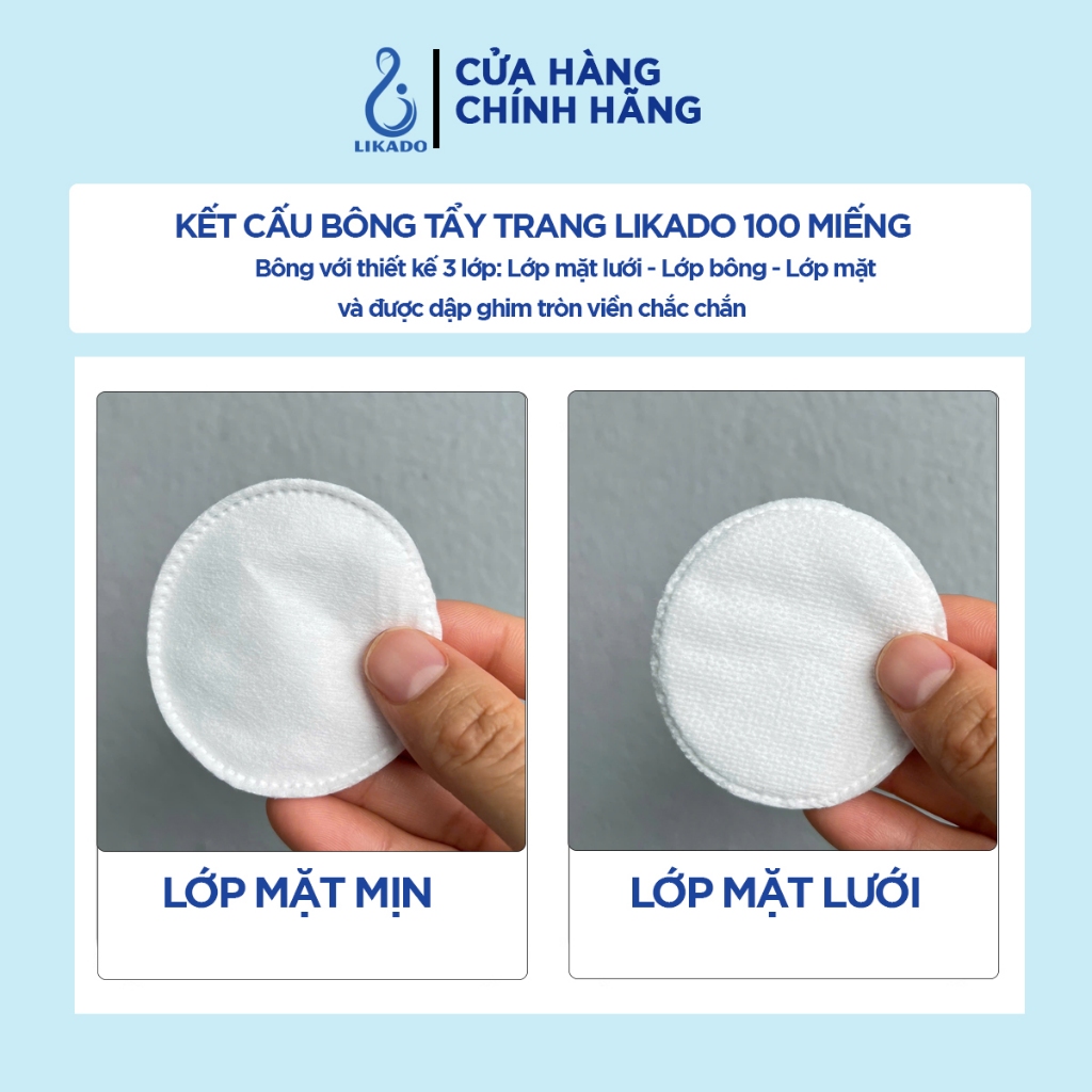 Bông tẩy trang Likado miếng tròn 100 miếng (bông cây - BTT100M)