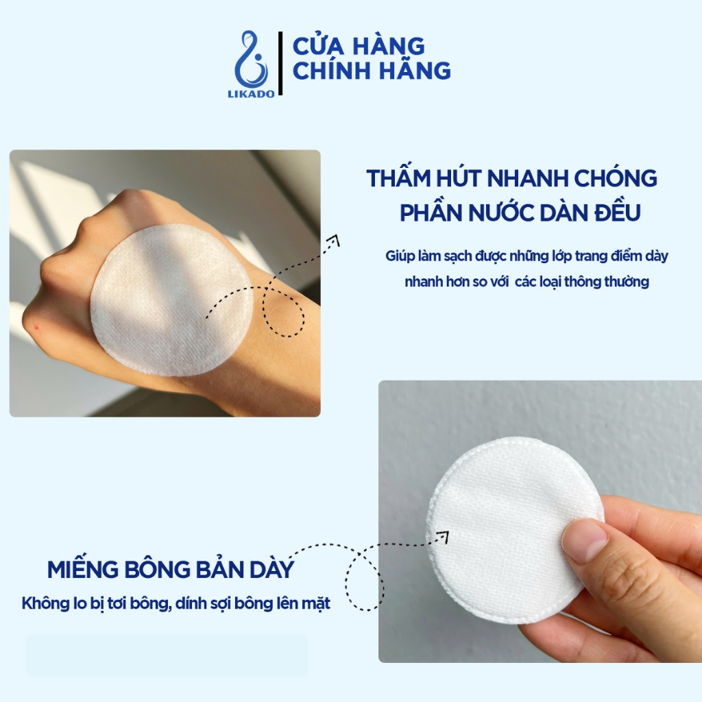 Bông tẩy trang Likado miếng tròn 100 miếng (bông cây - BTT100M)