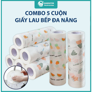 Combo 5 cuộn khăn giấy lau đa năng lau bếp, lau tay cuộn trắng có thể giặt được và tái sử dụng