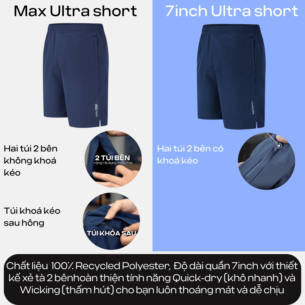 [TẶNG QUÀ ĐƠN 329K]Combo 2 quần đùi thể thao nam Short 7inch thoáng khí nhanh khô đa năng Coolmate