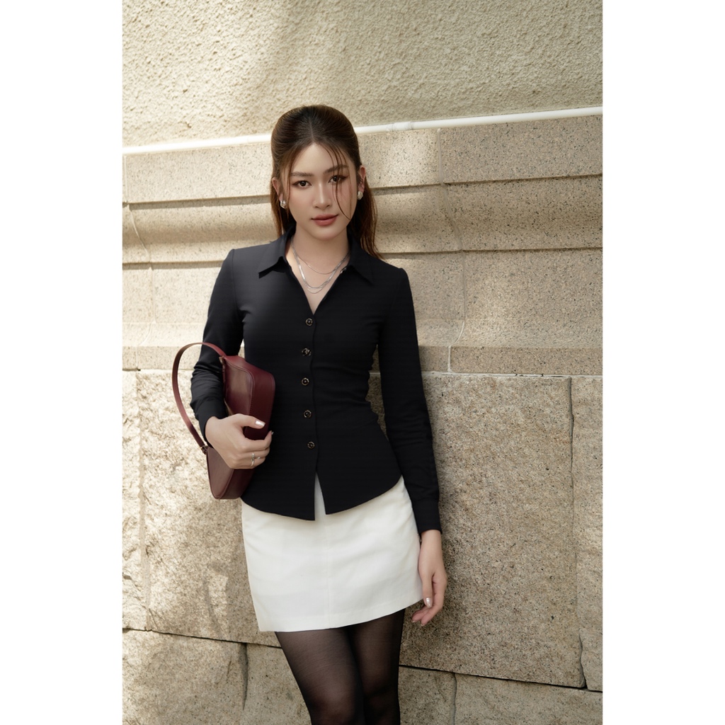 Áo sơ mi nữ dài tay công sở thanh lịch màu đỏ, màu đen Vella Fashion VA25098 VV24062