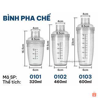 Combo 3 bình lắc pha chế chia vạch nhựa trong suốt Việt Nhật 320ml 460ml 600ml ms: 0101/ 0102/ 0103