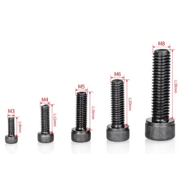 Ốc lục giác Bulong đầu trụ 12.9 cấp độ sức mạnh chịu lực thép đen M3 M4 M5 M6 M8 M10