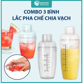 Combo 3 bình lắc pha chế chia vạch nhựa trong suốt Việt Nhật 320ml 460ml 600ml ms: 0101/ 0102/ 0103
