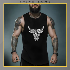 Áo Ba Lỗ Thể Thao Nam Áo Thun Tanktop Cổ Tròn Sát Nách Phong Cách Mạnh Mẽ In Hình Đầu Bò, Thoáng Khí, Nhanh Khô. MÃ: BL