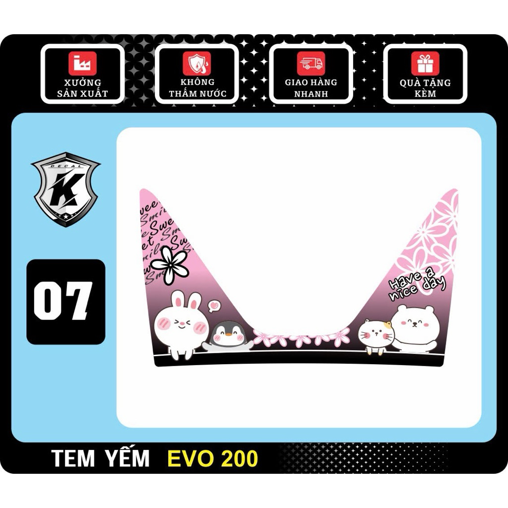 Decal tem dán trang trí nhựa nhám Evo 200