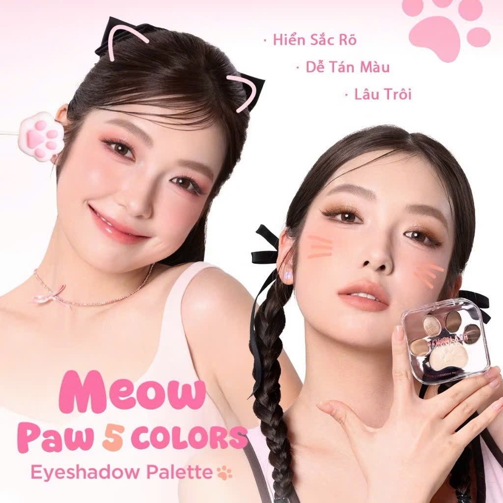 Bảng phấn mắt 5 màu Pinkflash Meow Paw với màu sắc nổi bật, lâu phai | NHÍM HOUSE