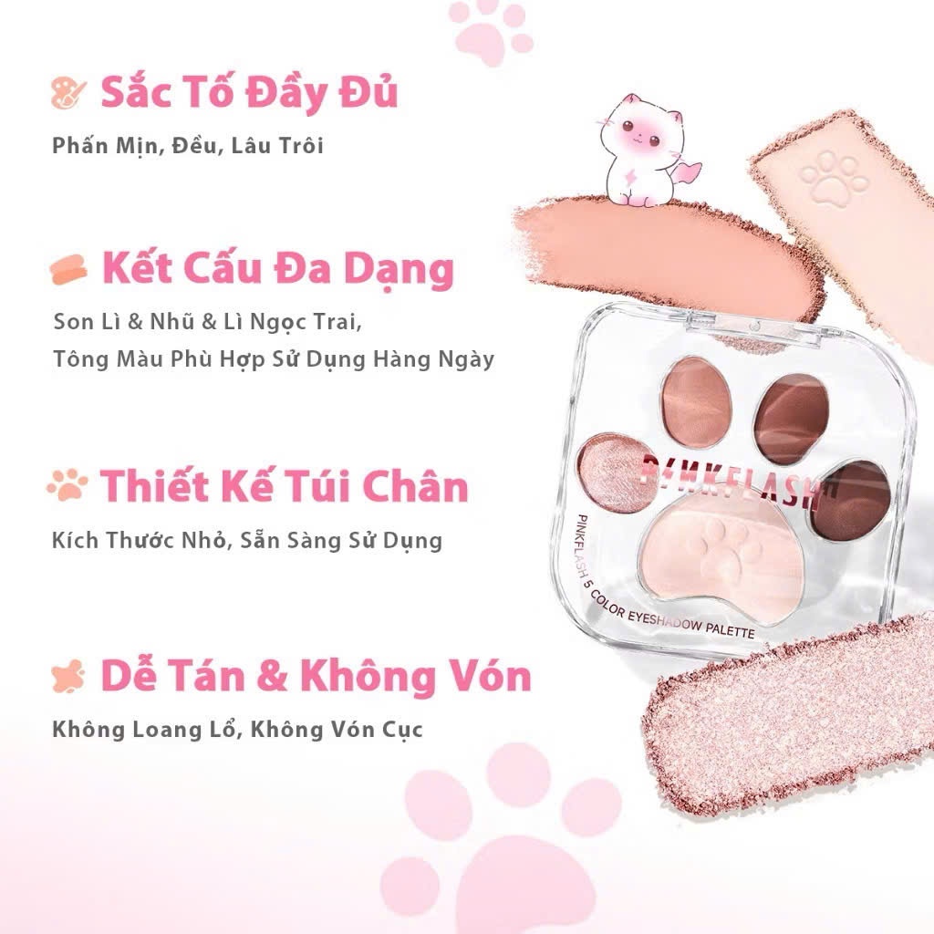 Bảng phấn mắt 5 màu Pinkflash Meow Paw với màu sắc nổi bật, lâu phai | NHÍM HOUSE