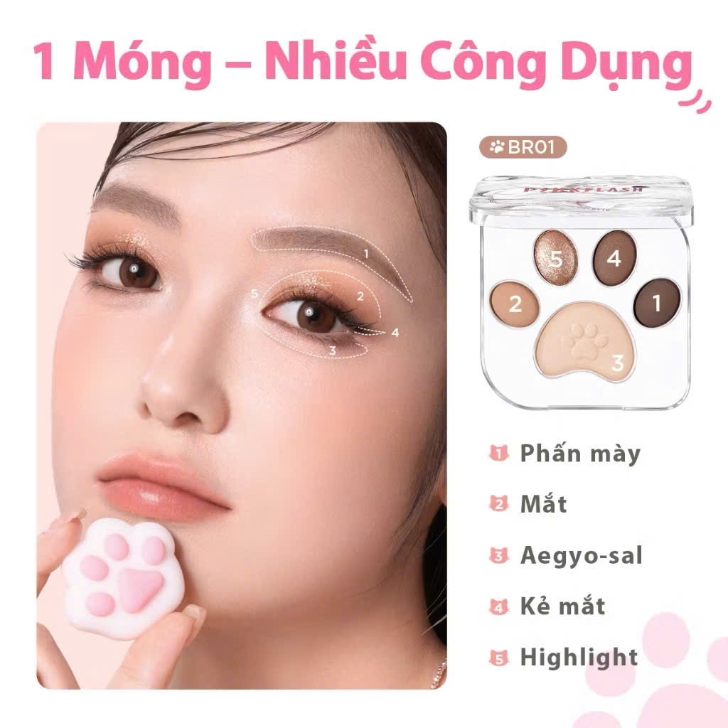 Bảng phấn mắt 5 màu Pinkflash Meow Paw với màu sắc nổi bật, lâu phai | NHÍM HOUSE