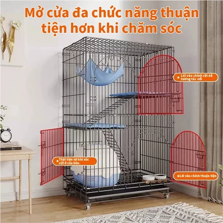 Lồng mèo 3, 4 tầng cỡ lớn, kèm khay vệ sinh tháo rời, dễ dàng vệ sinh