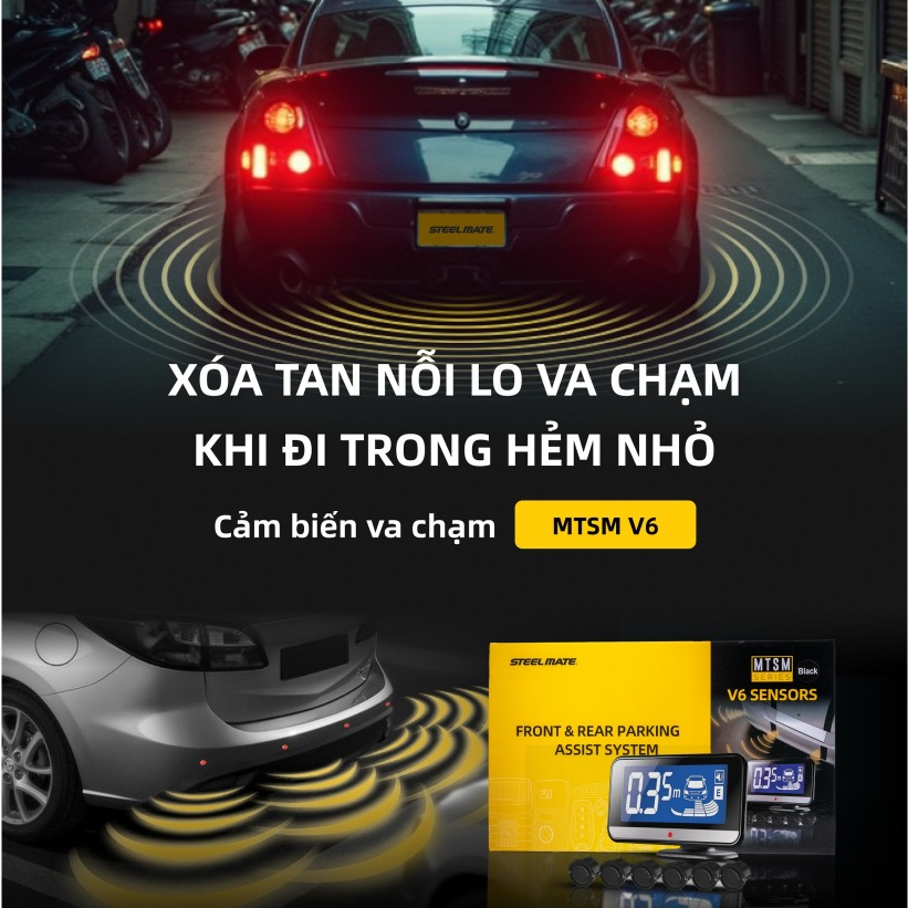 Cảm Biến Lùi Tiến STEELMATE V6 | Cảnh Báo Va Chạm Trước Sau | 6 Cảm Biến Thông Minh | Bảo Hành 3 Năm