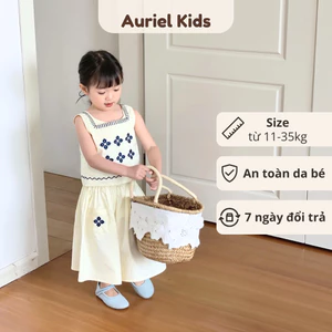Sét Cho Bé Gái, Set Váy Cho Bé Gái Họa Tiết Thêu Tinh Tế Chất Liệu Vải Thô Mềm An Toàn Với Da Bé