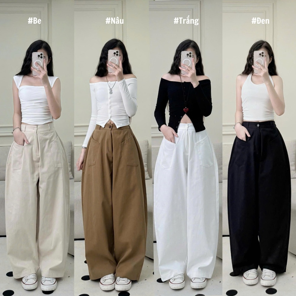 Quần Dài Harem Nữ Parachute 2 Túi Kaki Dày Dặn Joolate Quần Ống Suông Cargo Form Rộng Basic, Mặc Đi Chơi – Đi Học