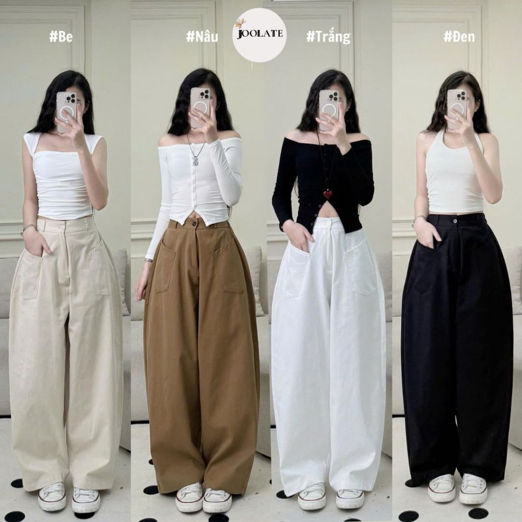 Quần Dài Harem Nữ Parachute 2 Túi Kaki Dày Dặn Joolate Quần Ống Suông Cargo Form Rộng Basic, Mặc Đi Chơi – Đi Học