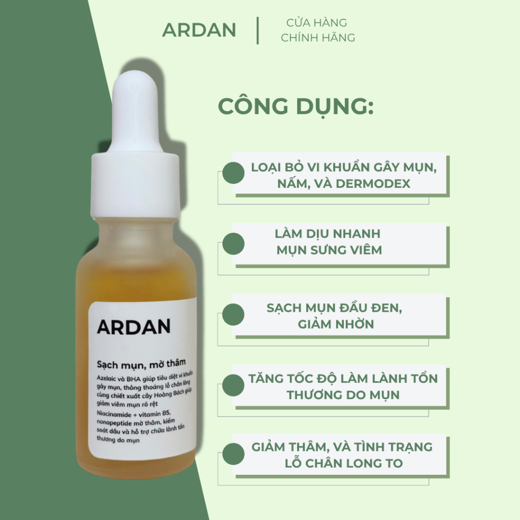 Serum Giảm Mụn, Mờ Thâm ARDAN 20ml - Mụn Viêm, Mụn Ẩn, Mụn Trứng Cá, Mụn Đầu Đen