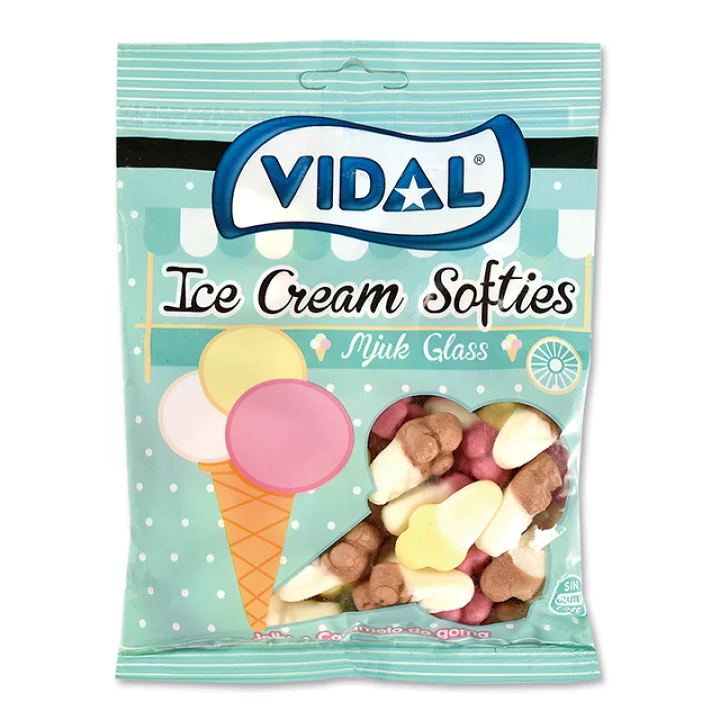 Vidal Ice Cream Softies - Kẹo Dẻo Mềm Hình Cây Kem Ốc Quế - Gói 80g